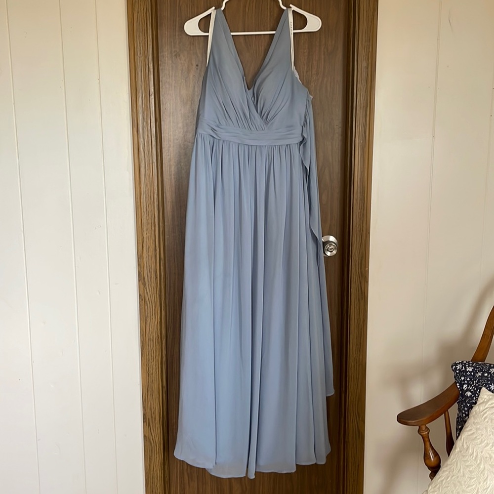 Dusty blue Azazie Kora bridesmaid dress